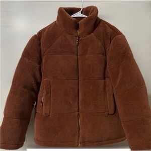 Rebecca Minkoff Brown Sherpa Zip-Front Jacket